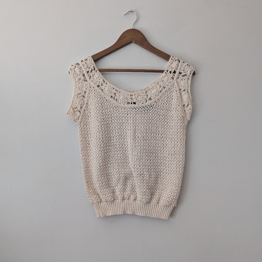 Cream Crochet Knit Top